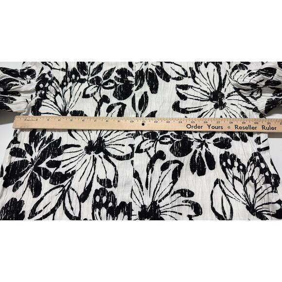 Alfred Dunner Full Zip Shirt Women Plus Size 18W Black White Floral Butterfly - Picture 7 of 7